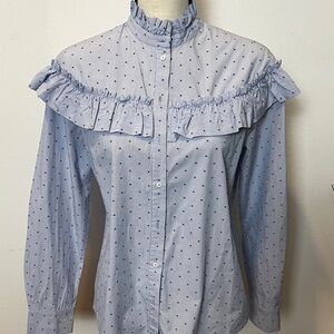 H&M Light Blue Ruffle Polka Dot Blouse size 6
